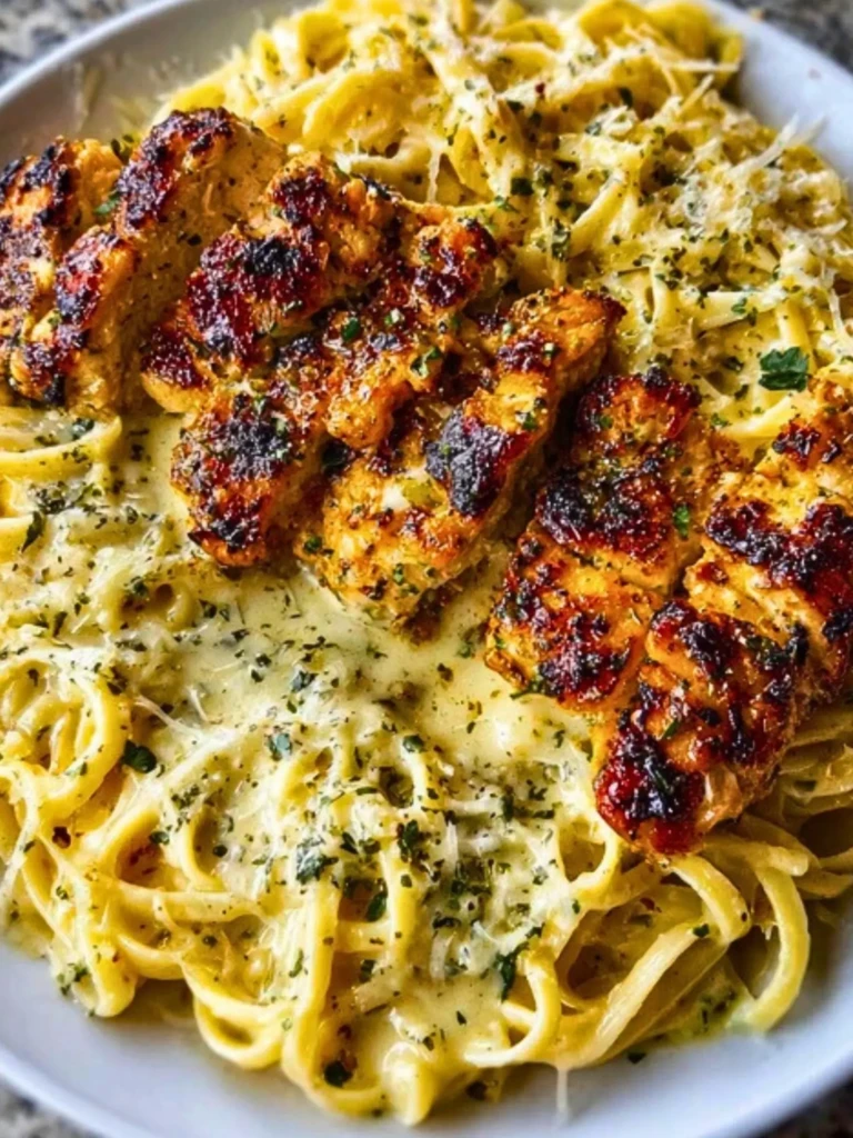 Cheesy Alfredo Linguine with Golden Garlic Butter Chicken in Creamy Sauce 2