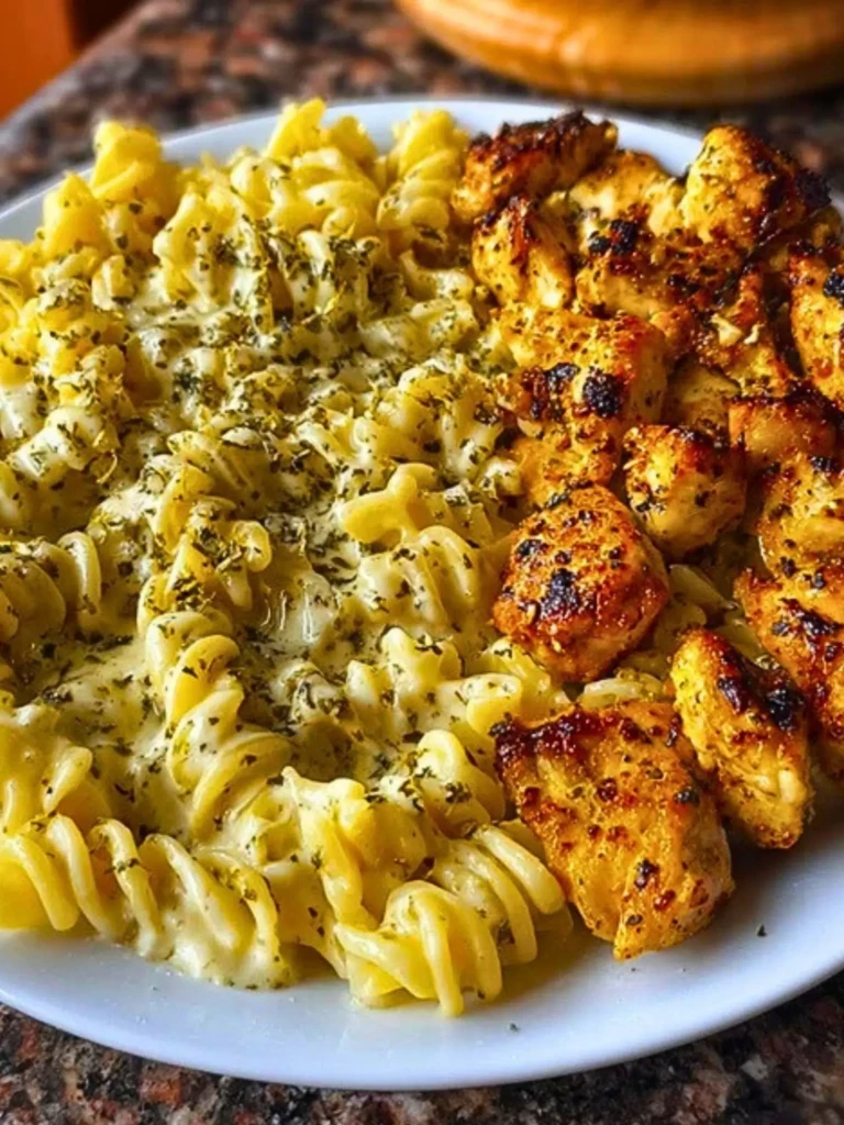 Cheesy Alfredo Twisted Pasta with Golden Garlic Butter Chicken in Creamy Sauce 2