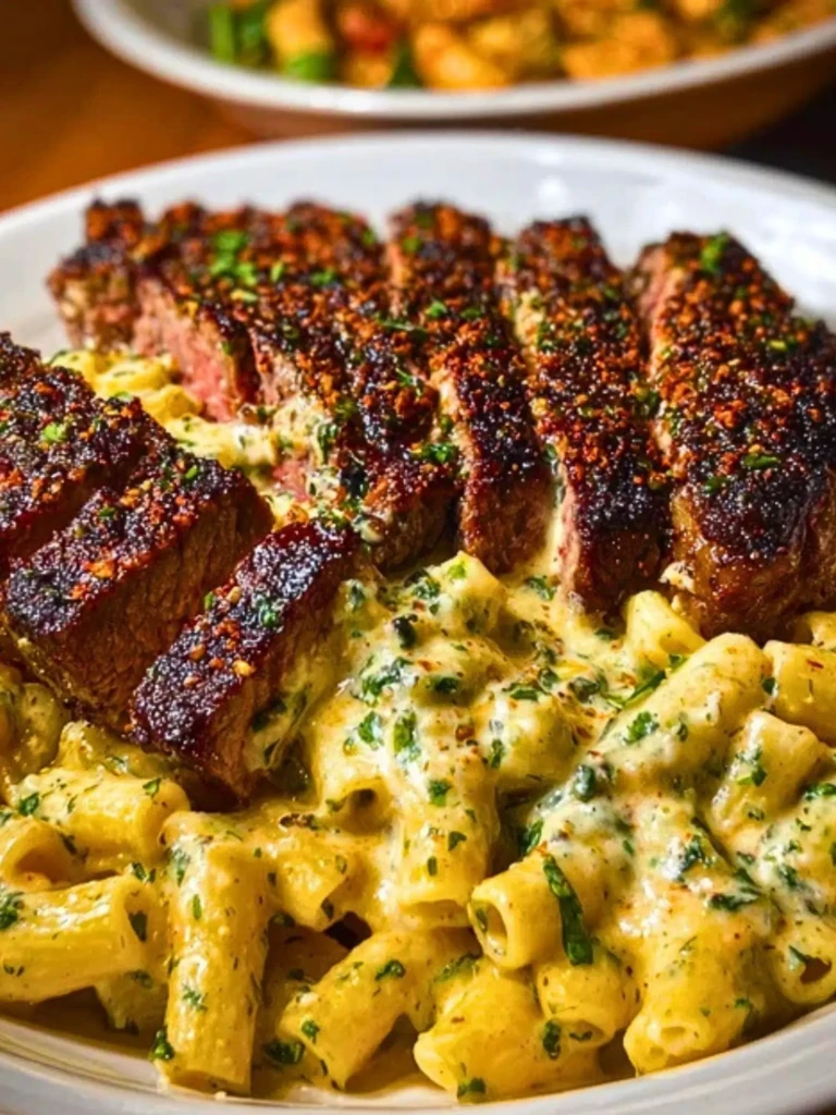 Cheesy Cajun Garlic Butter Steak with Creamy Rigatoni 2