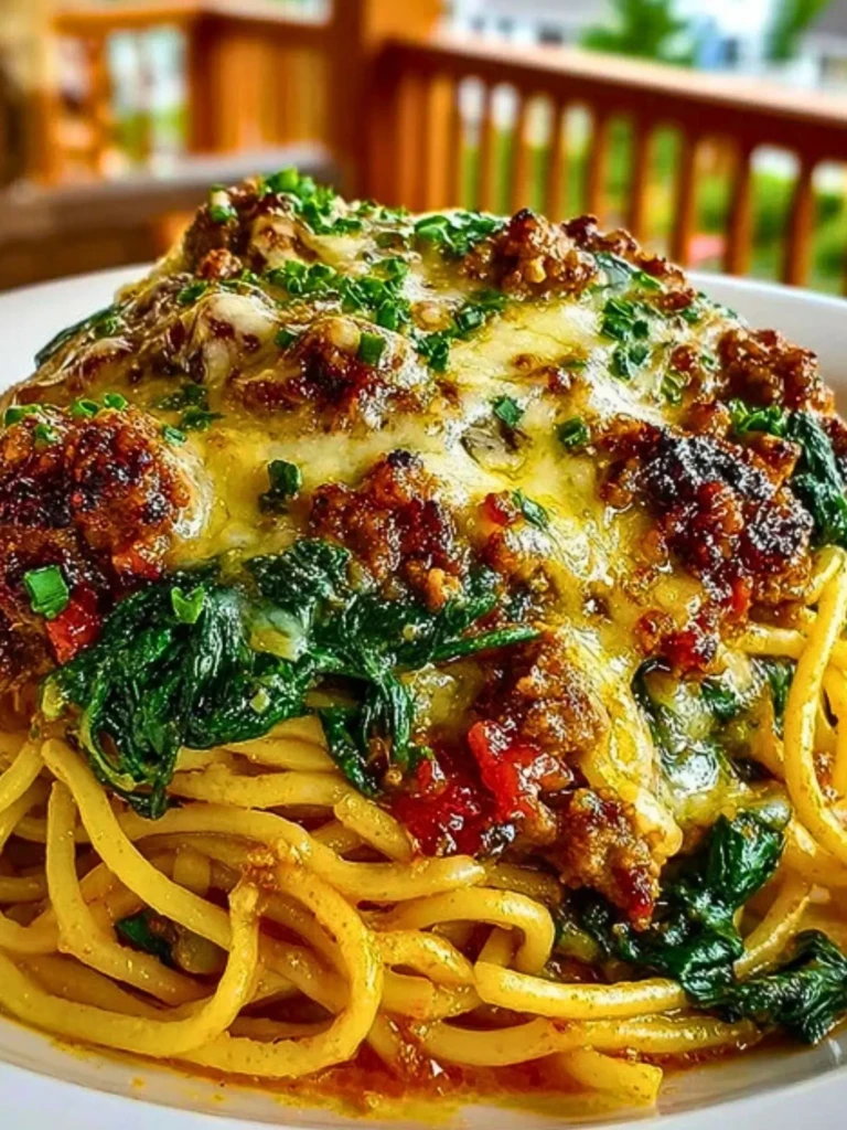 Cheesy Garlic Butter Spaghetti with Italian Sausage & Spinach 2