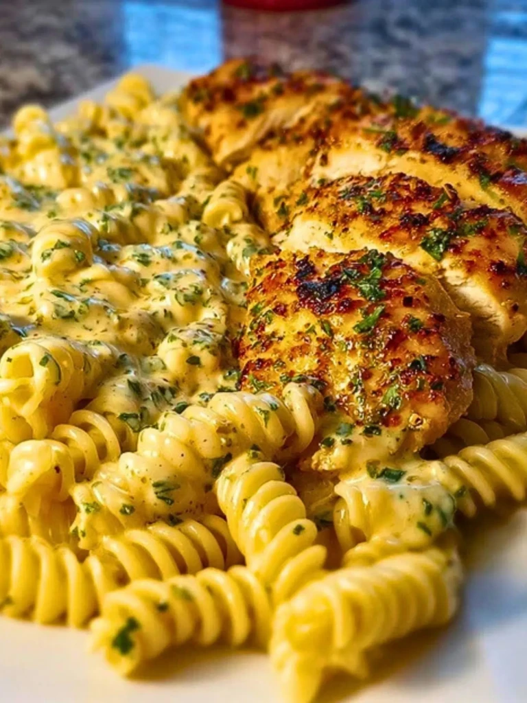 Cheesy Twisted Pasta with Creamy Garlic Parmesan Chicken 2