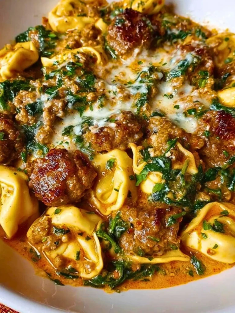 Creamy Garlic Butter Beef Tortellini with Italian Sausage & Spinach 2