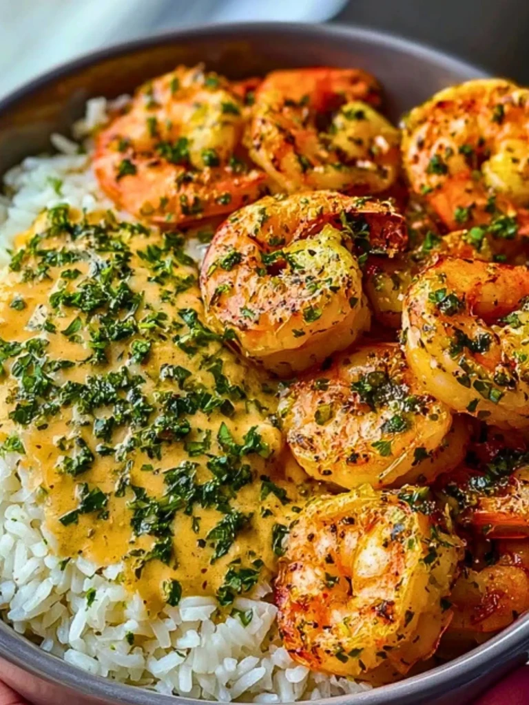 Garlic Butter Shrimp Bowl Recipe with Creamy Herb Rice 2