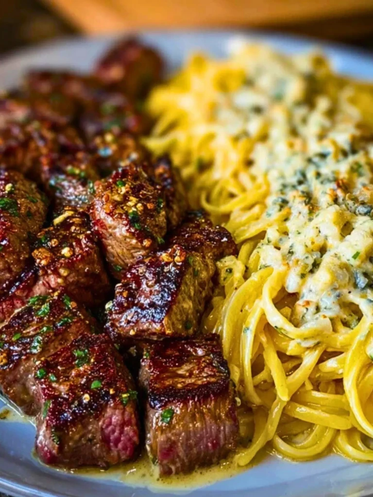 Garlic Butter Steak with Cheesy Linguine in Four-Cheese Sauce 2