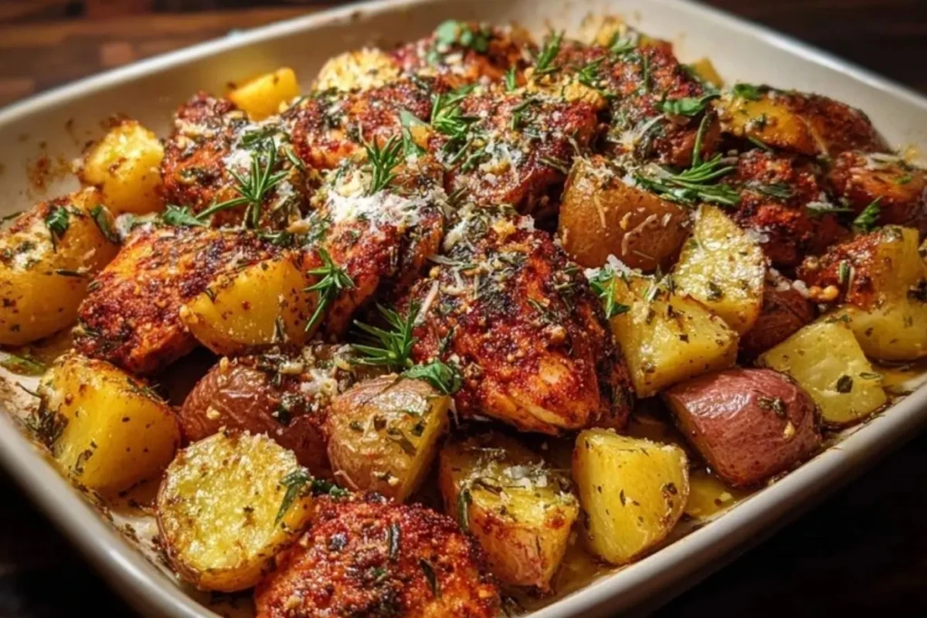 Oven-Roasted Cajun Chicken and Garlic Potatoes with Parmesan 1