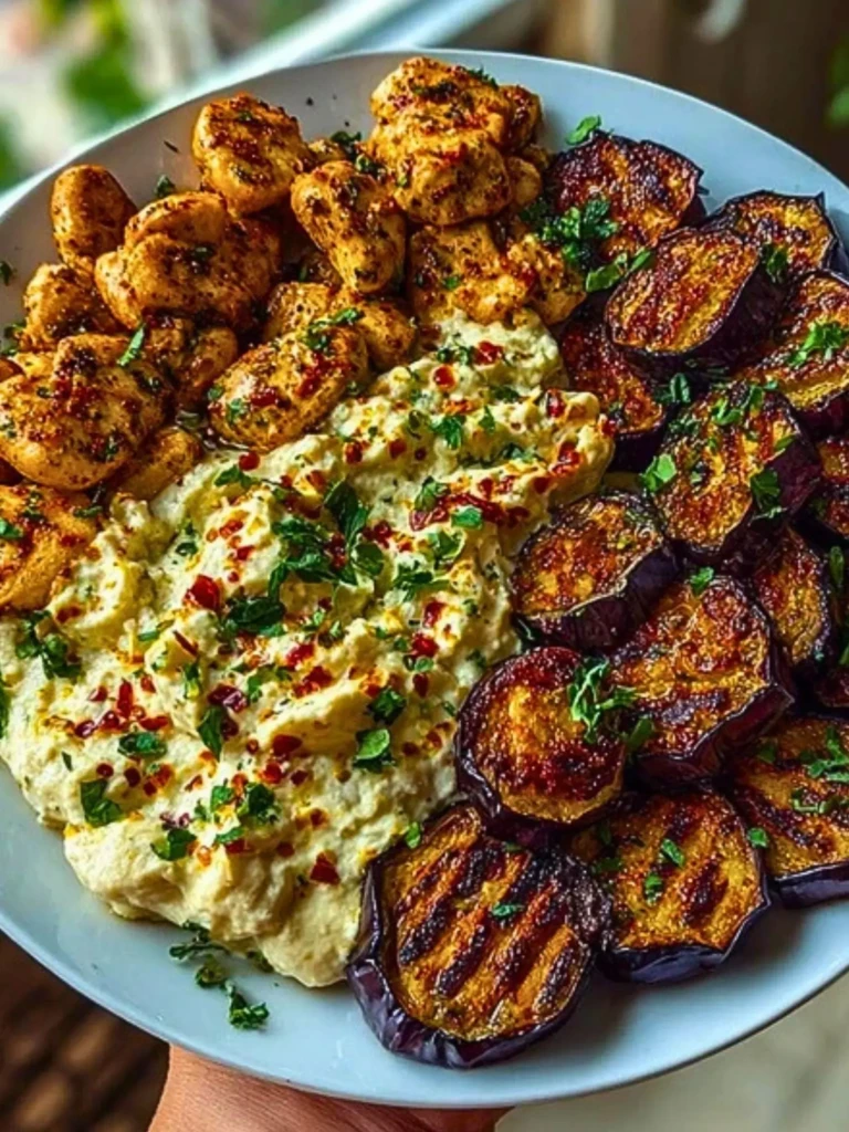 Spicy Whipped Feta Chicken Alfredo with Crispy Eggplant Wedges & Chili Oil Drizzle 2