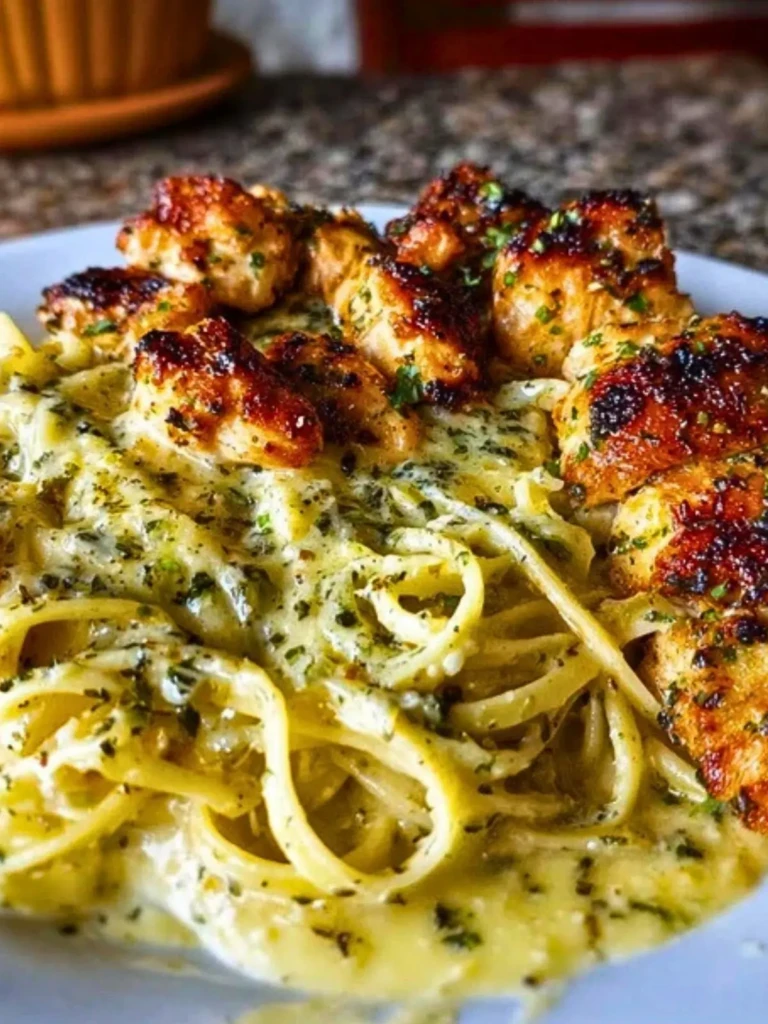 Cheesy Alfredo Linguine with Golden Garlic Butter Chicken in Creamy Sauce 2