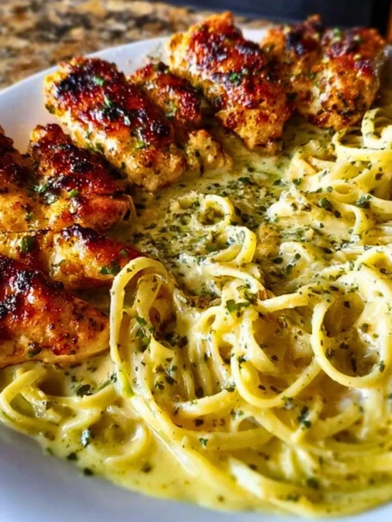 Cheesy Alfredo Linguine with Golden Garlic Butter Chicken in Creamy Sauce 3