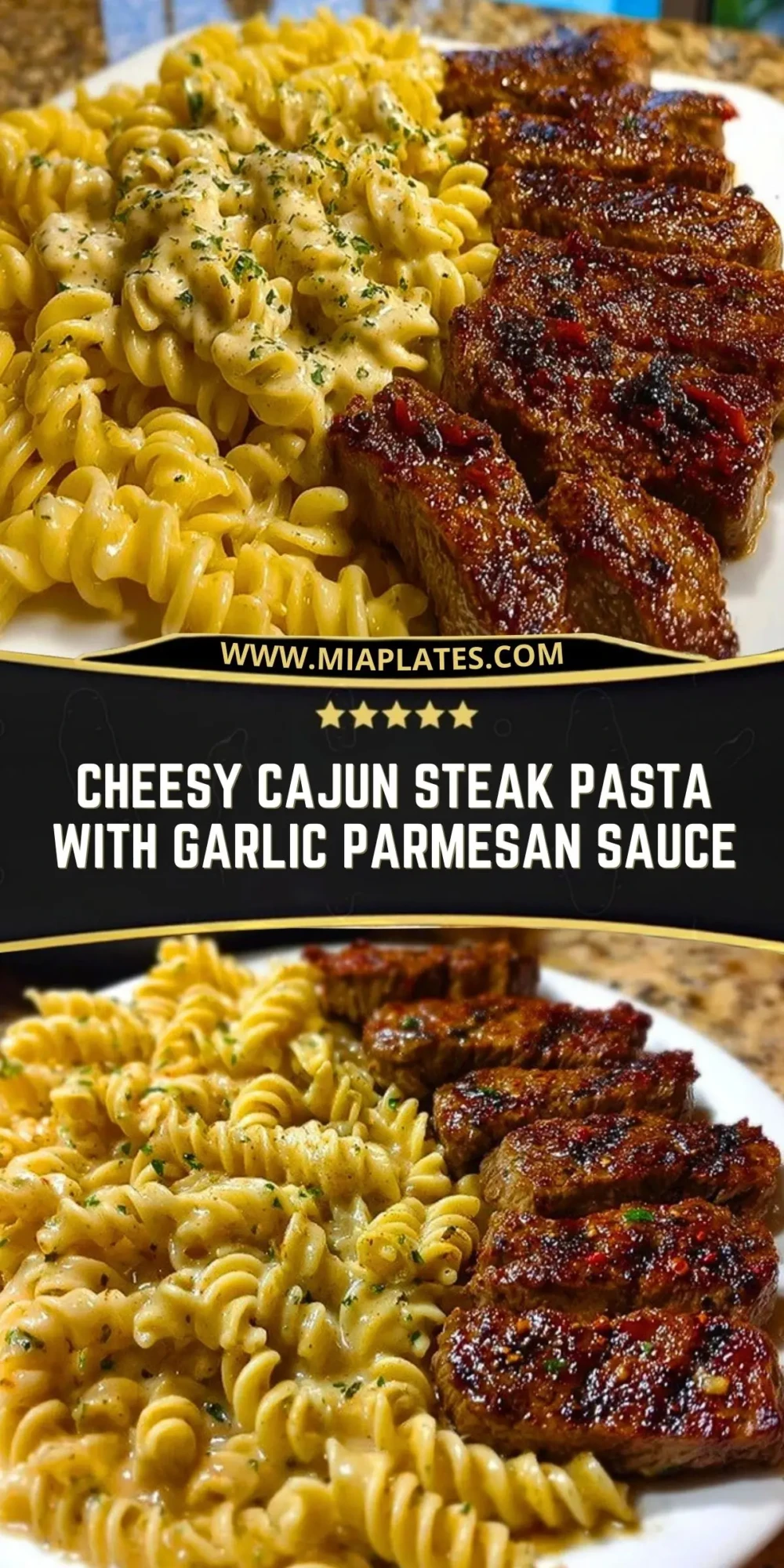 Cheesy Cajun Steak Pasta with Garlic Parmesan Sauce Pin 1