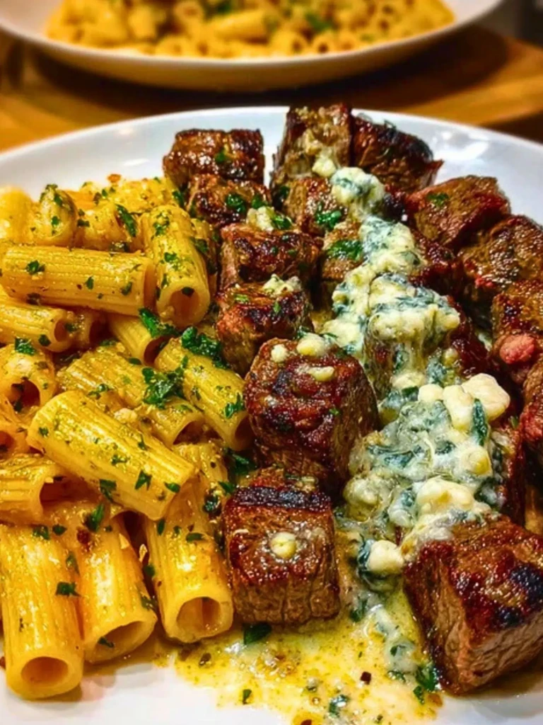 Cheesy Garlic Butter Steak with Rigatoni in Four-Cheese Sauce 2
