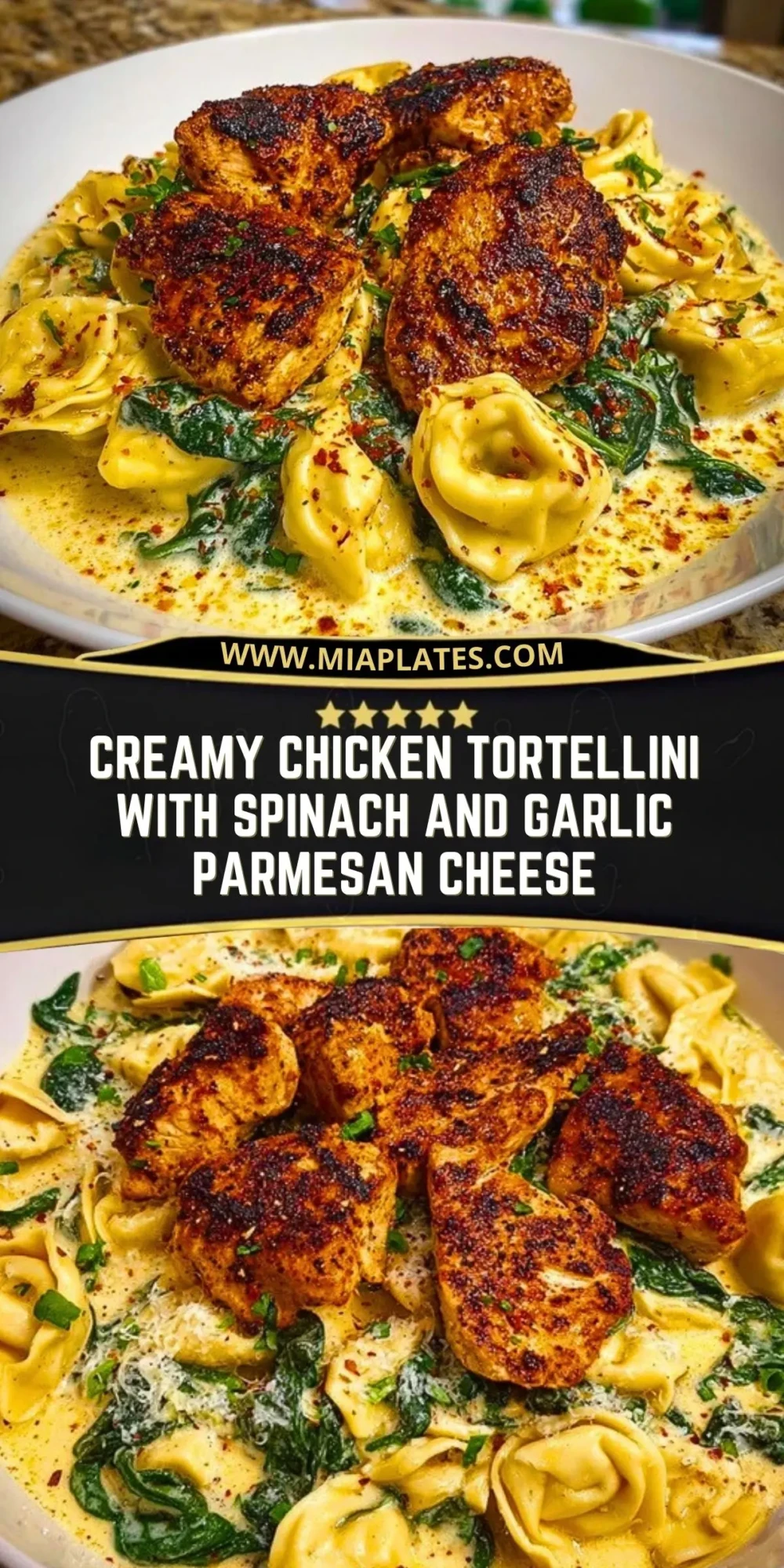 Creamy Chicken Tortellini with Spinach and Garlic Parmesan Cheese Pin 1