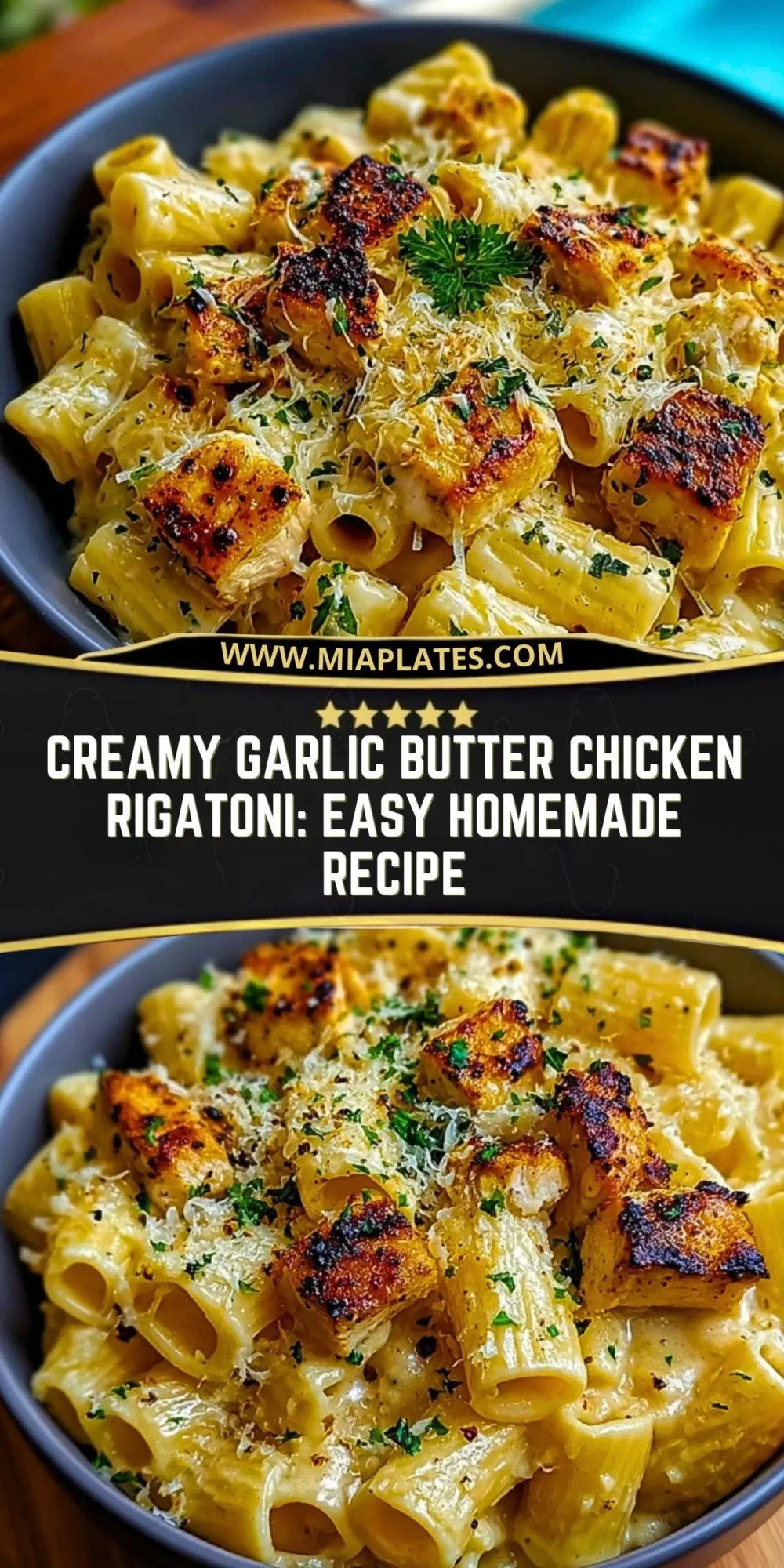 Creamy Garlic Butter Chicken Rigatoni Easy Homemade Recipe Pin 1