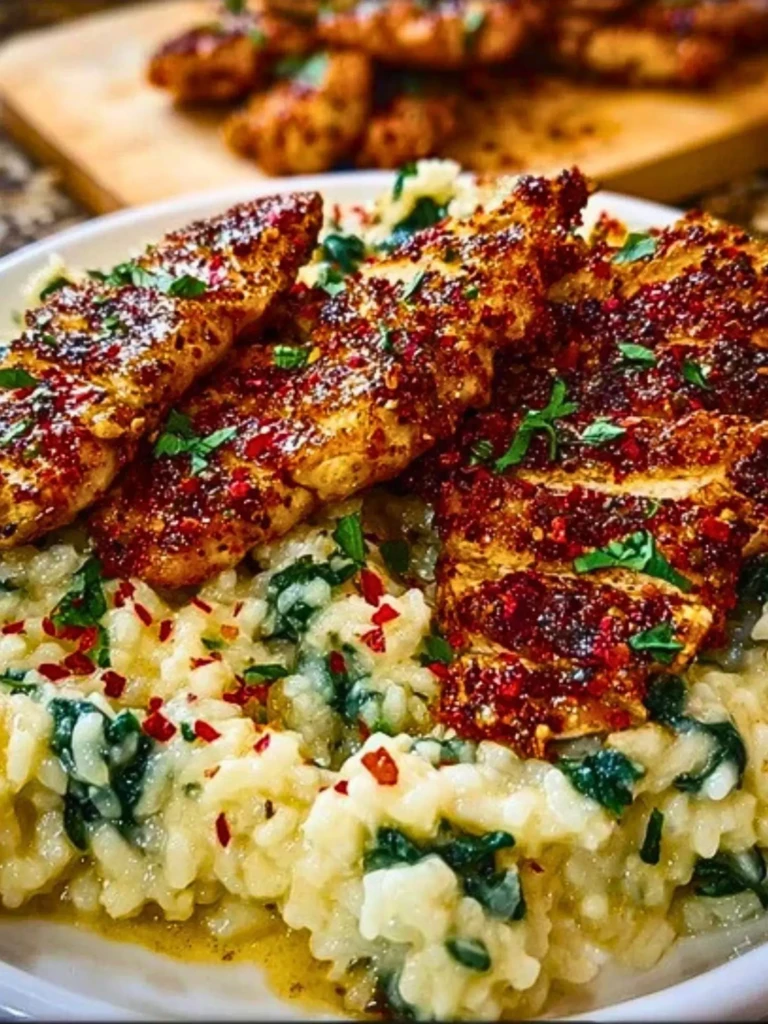 Creamy Parmesan Spinach Rice with Spicy Garlic Chicken 2