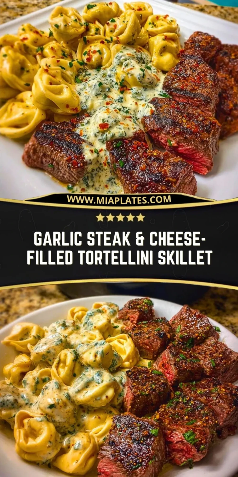 Garlic Steak & Cheese-Filled Tortellini Skillet Pin 1
