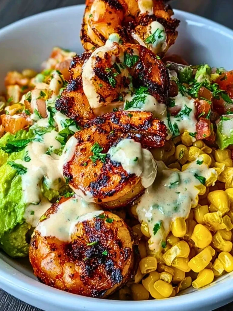 Grilled Shrimp Bowl with Avocado, Corn Salsa & Creamy Sauce 2