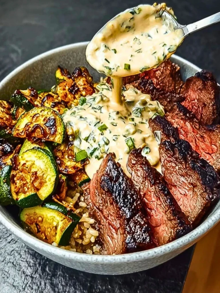 Grilled Steak Bowl with Creamy Sauce & Grilled Zucchini 2