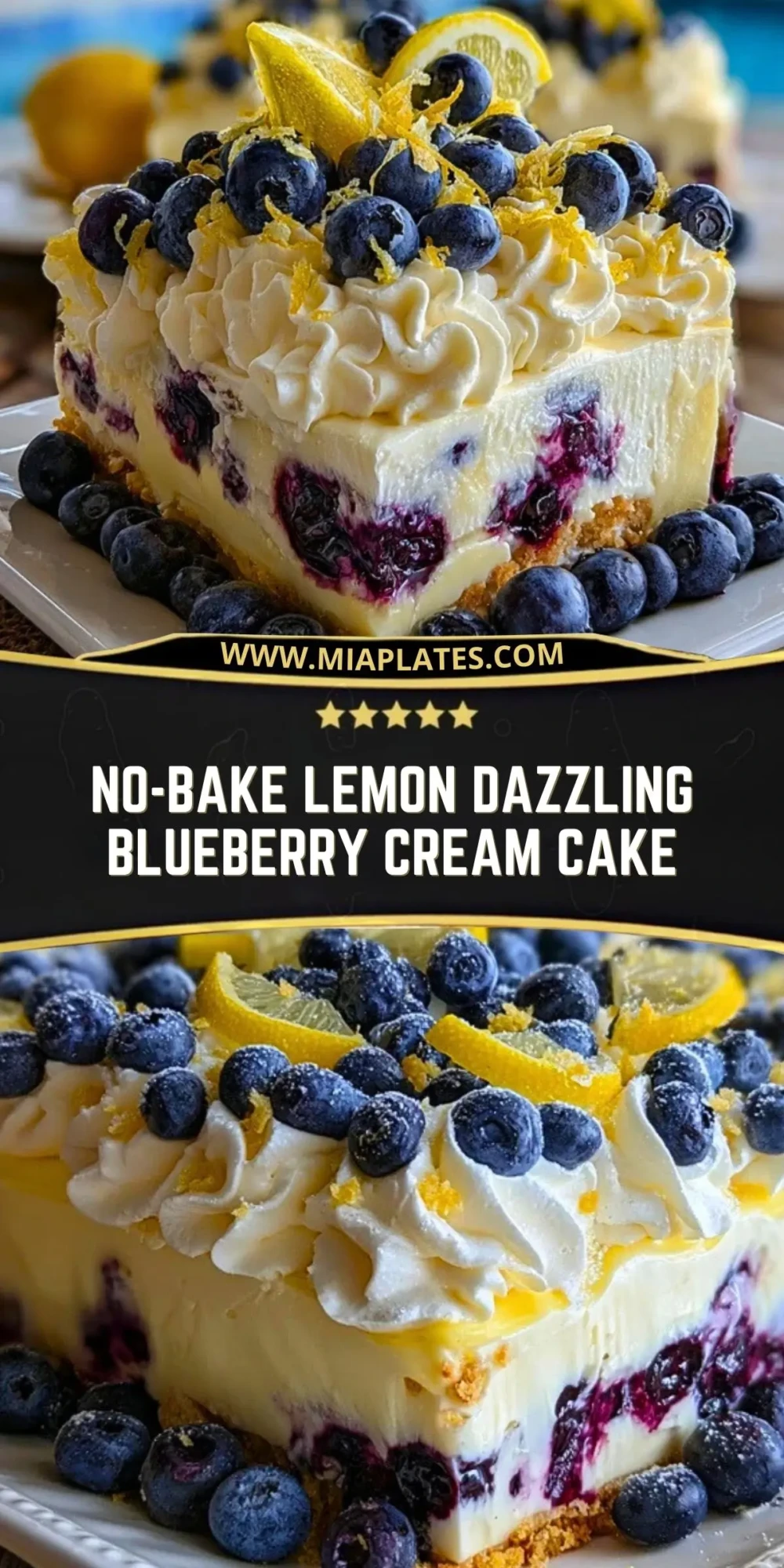 No-Bake Lemon dazzling Blueberry cream Cake Pin 1
