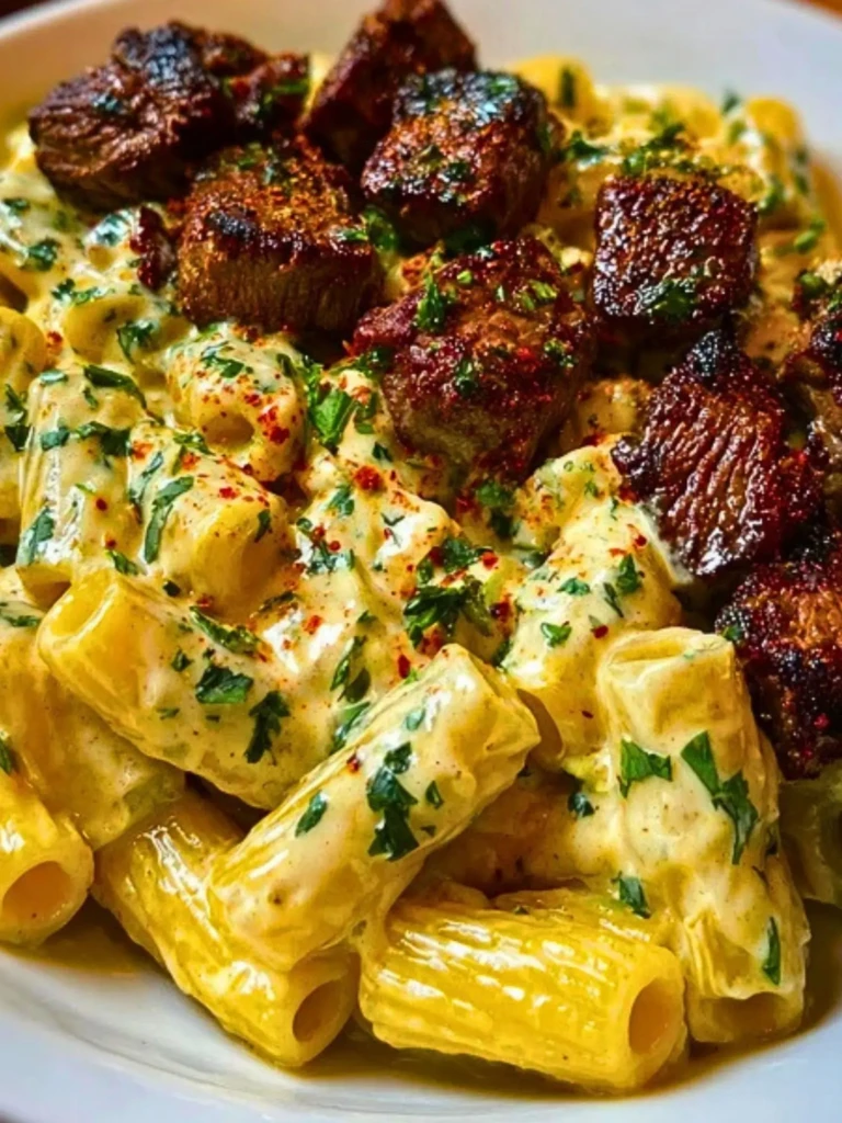 Rigatoni in Garlic Butter Parmesan Cream Sauce with Cajun Steak Tips 2