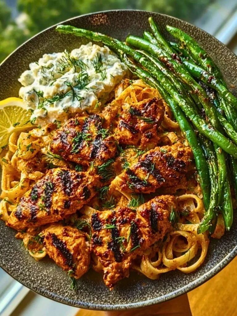 Smoky Paprika Chicken Alfredo with Lemon Feta Whip & Charred Green Beans 2