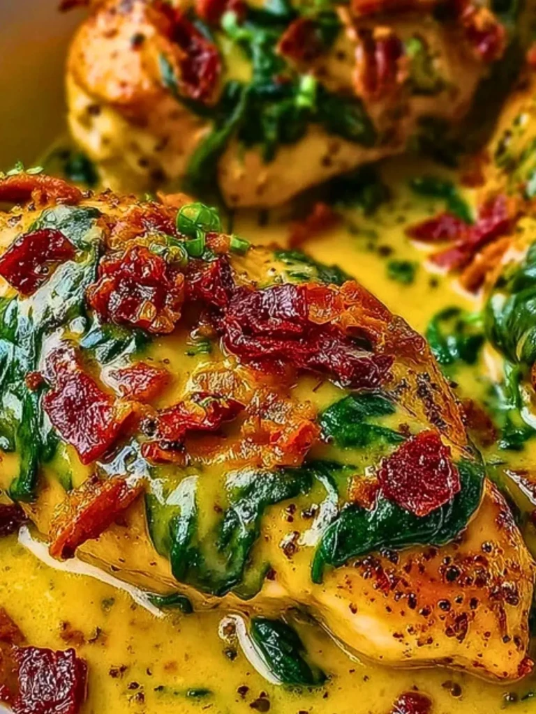 Smothered Baked Chicken with Creamed Spinach and Sun-Dried Tomatoes Recipe (1)