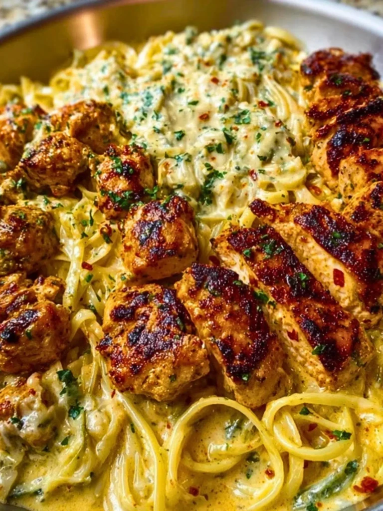Spicy Cheesy Garlic Butter Chicken with Linguine in Four-Cheese Sauce 2