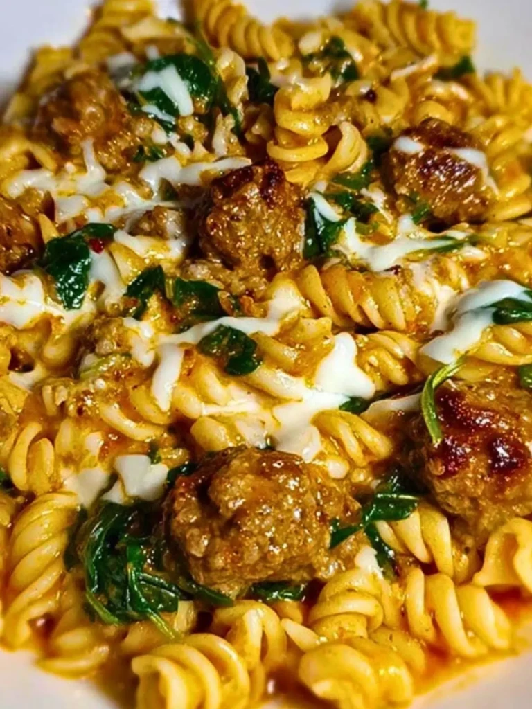 Weeknight Garlic Butter Rotini with Beef, Italian Sausage and Spinach (2)
