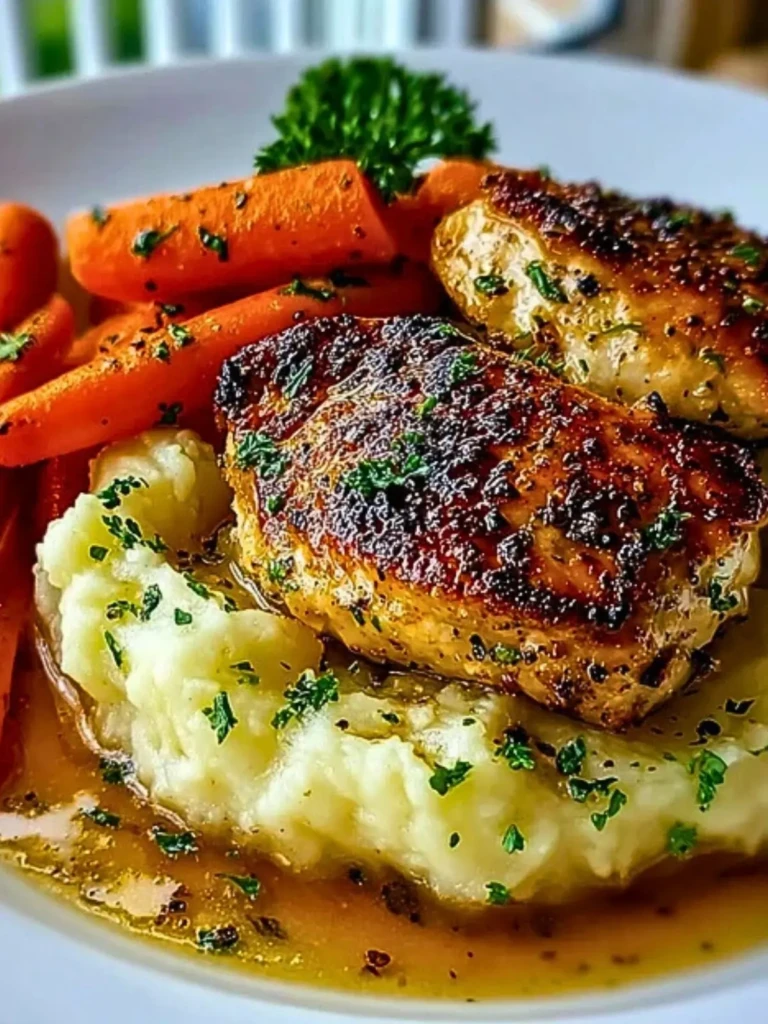Garlic Herb Chicken with Mashed Potatoes and Glazed Carrots (1)