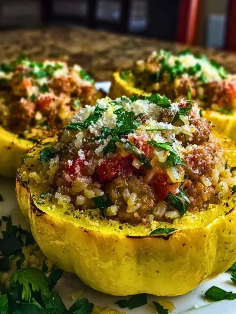 Stuffed Patty Pan Squash with Sausage and Rice 2