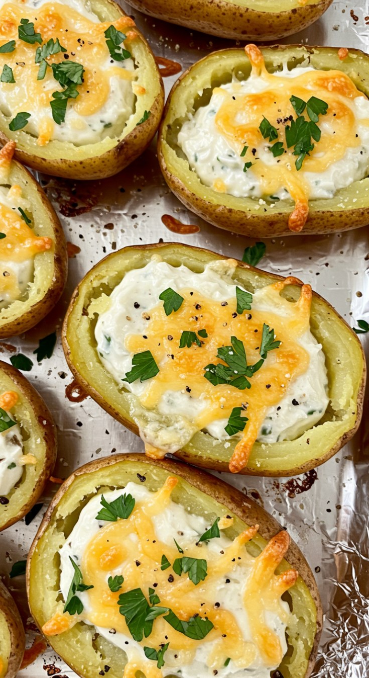 Baked Potatoes in Foil with Parmesan Ranch Sauce