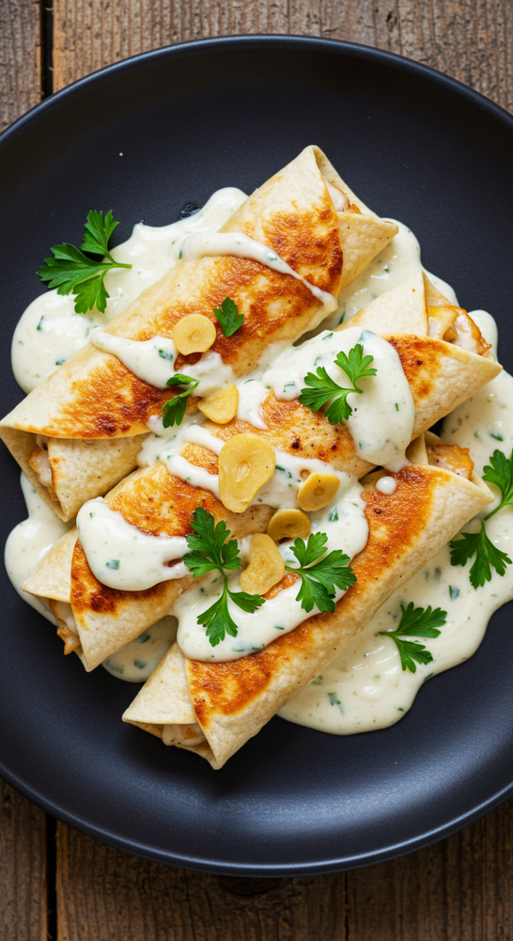 Savory Chicken Wraps with Garlic Cream Sauce