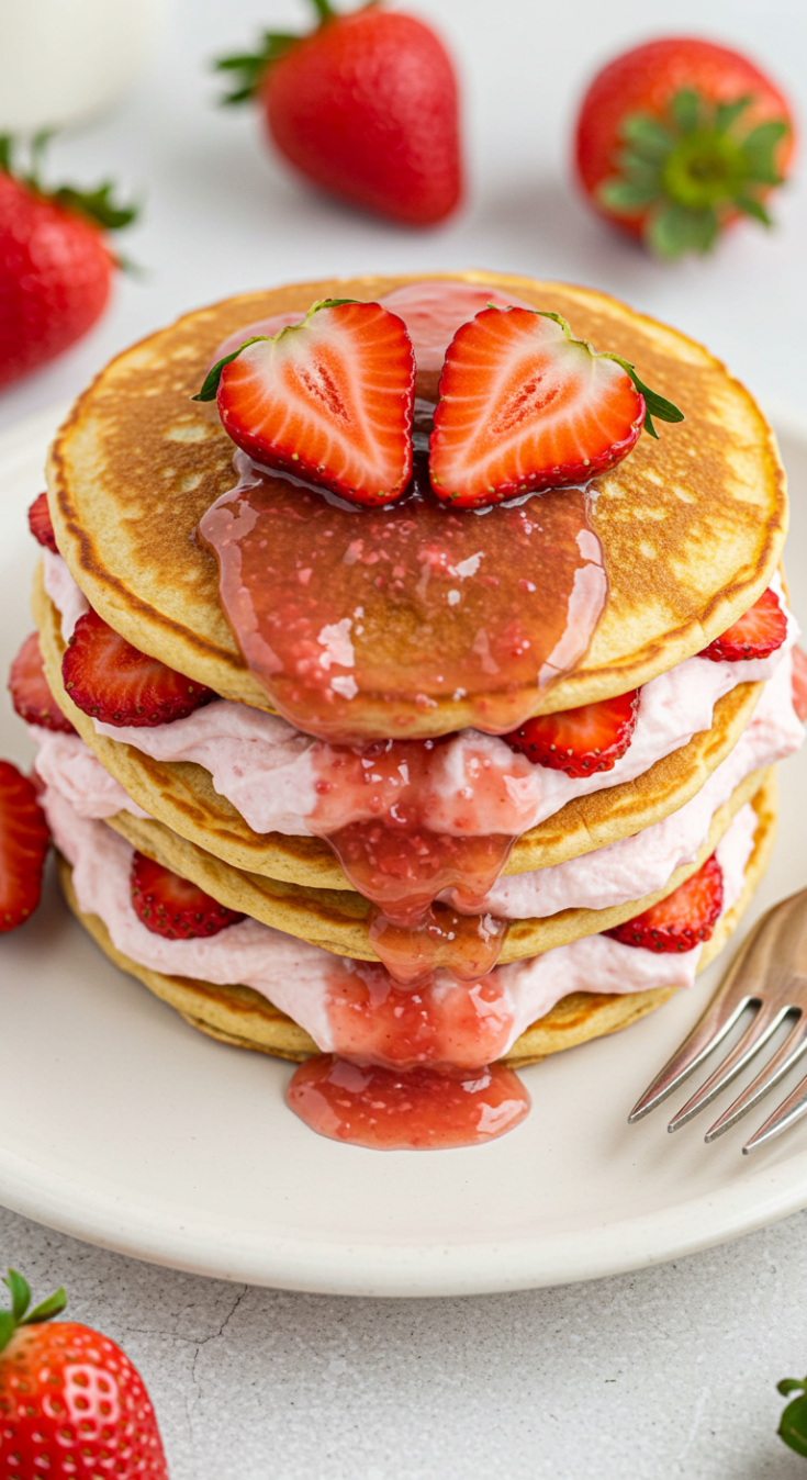 Strawberry Shortcake Pancake Stack
