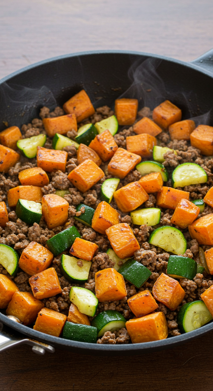 Sweet Potato & Zucchini Ground Beef Skillet