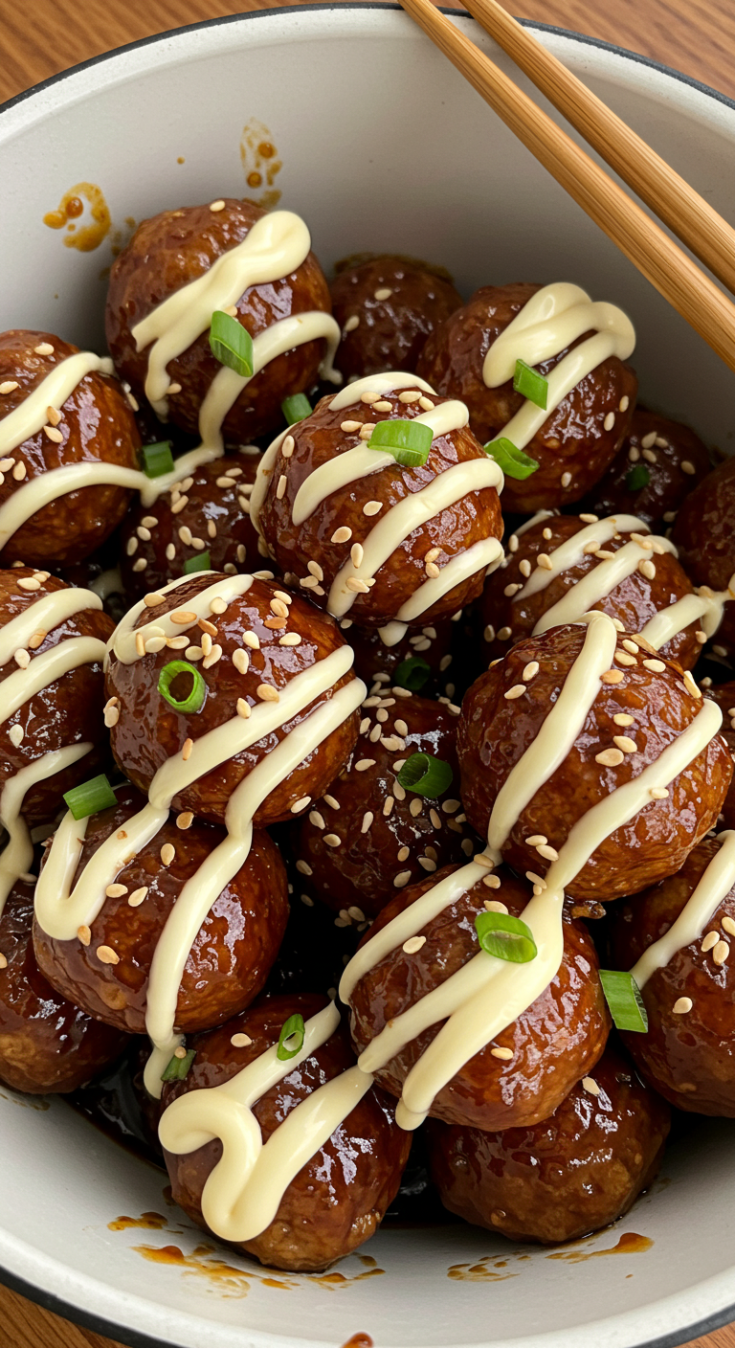 Tender Korean BBQ Meatballs with Spicy Mayo Dip