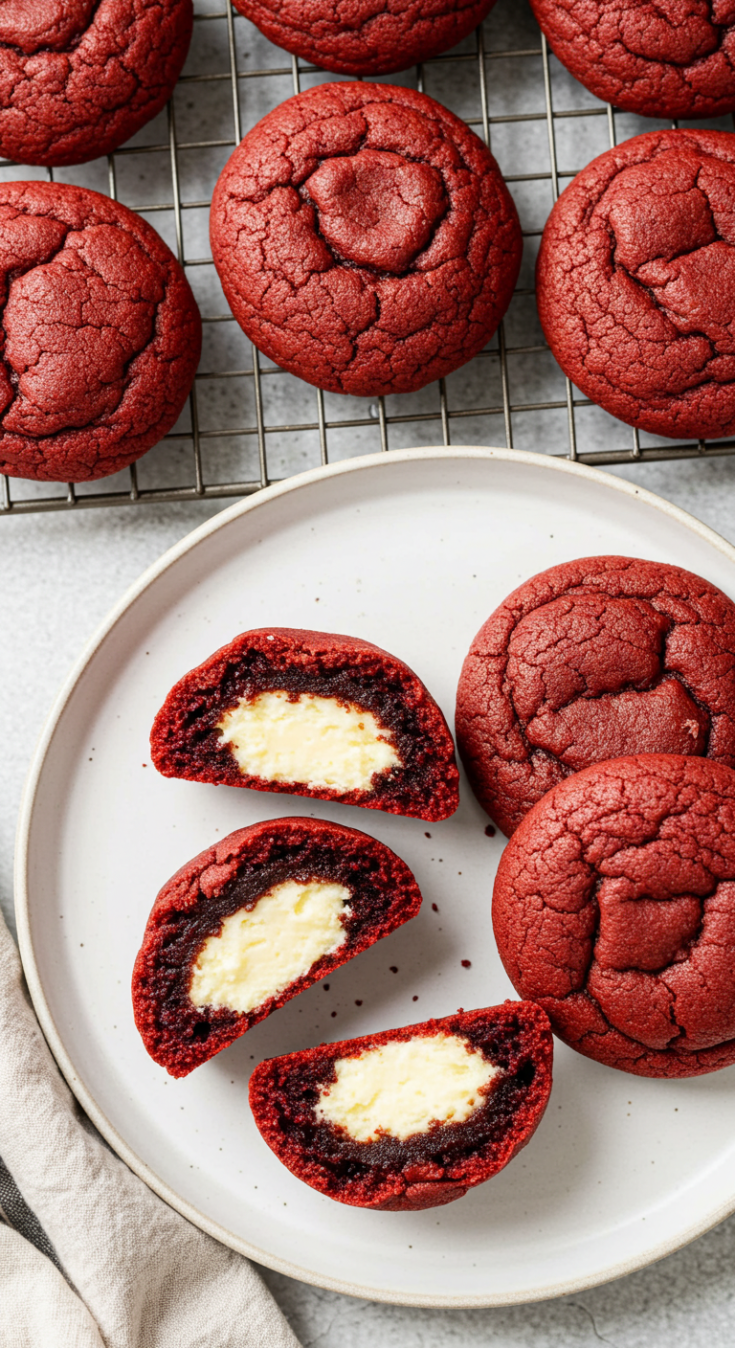 Cheesecake Stuffed Red Velvet Cookies