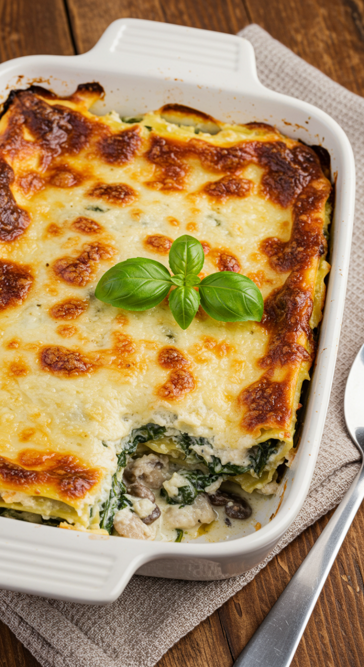 Creamy Spinach and Mushroom Lasagna
