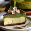 Baked Vanilla Matcha Cheesecake with Basque Twist