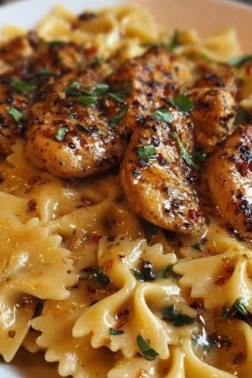 Bowtie Pasta with Creamy Cajun Chicken and Mozzarella Cheese Sauce