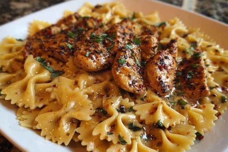 Bowtie Pasta with Creamy Cajun Chicken and Mozzarella Cheese Sauce