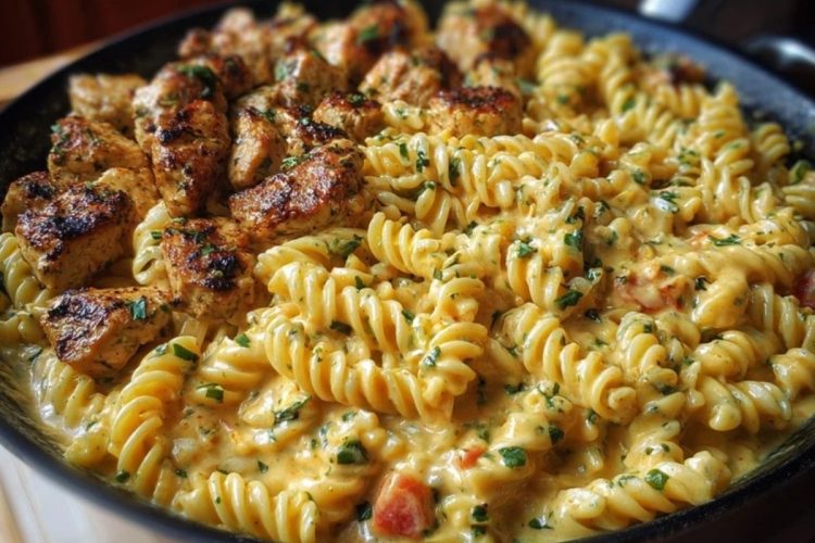 Cajun Chicken Rotini in Creamy Mozzarella Velveeta Sauce