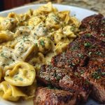 Cajun Garlic Butter Steak with Cheesy Alfredo Tortellini
