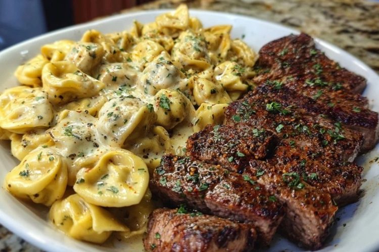 Cajun Garlic Butter Steak with Cheesy Alfredo Tortellini