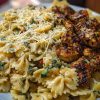 Cheesy Bowtie Pasta with Garlic Parmesan Chicken