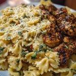 Cheesy Bowtie Pasta with Garlic Parmesan Chicken