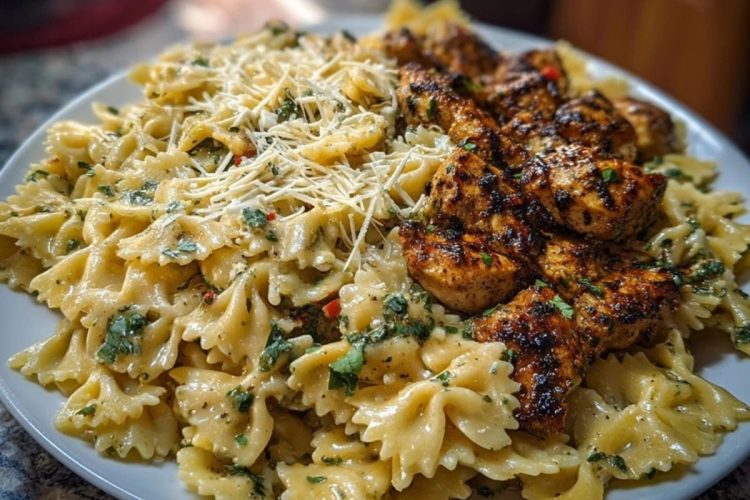 Cheesy Bowtie Pasta with Garlic Parmesan Chicken