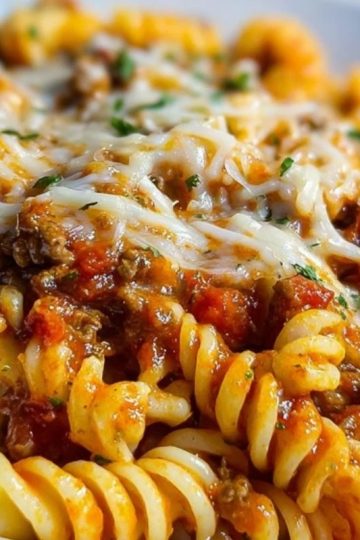 Cheesy Velveeta Rotini with Italian Beef Marinara