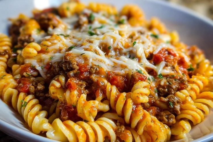 Cheesy Velveeta Rotini with Italian Beef Marinara