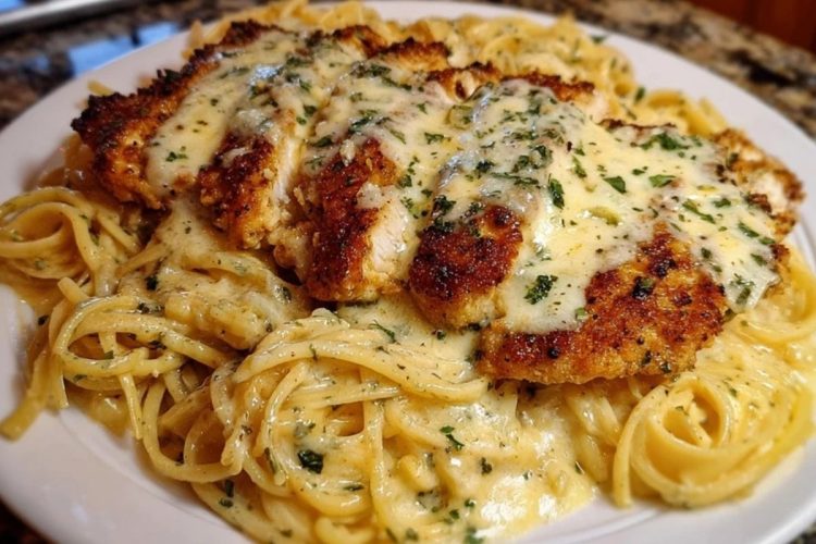 Chicken Smothered in Cheesy Alfredo Three-Cheese Spaghetti Sauce