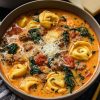 Cozy Slow Cooker Creamy Tortellini Soup with Spinach & Sausage
