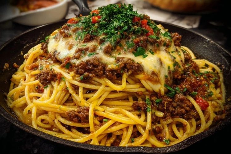 Creamy Cajun Beef Spaghetti with Three-Cheese Parmesan Sauce