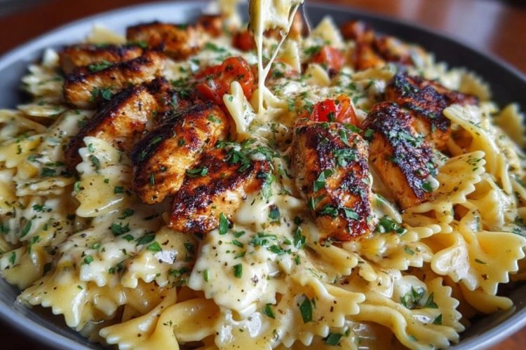 Creamy Cajun Chicken Bowtie Pasta with Garlic Cheese Sauce